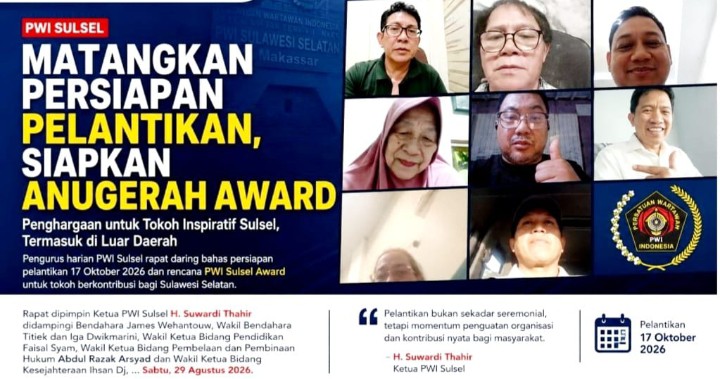 PWI Sulsel Matangkan Persiapan Pelantikan, Siapkan PWI Sulsel Award 2026